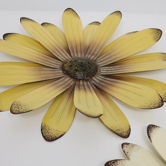 Set of 3 Metal Flower Wall Art - Whimsical Spring Decor in Cream, Red and Yellow - Picture 5 of 10